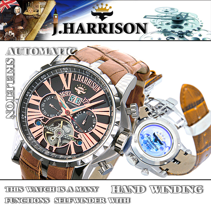 J.H-033PB・ビッグテンプ付多機能表示・自動巻＆手巻き腕時計