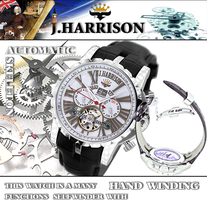 J.H-033SW・ビッグテンプ付多機能表示・自動巻＆手巻き腕時計